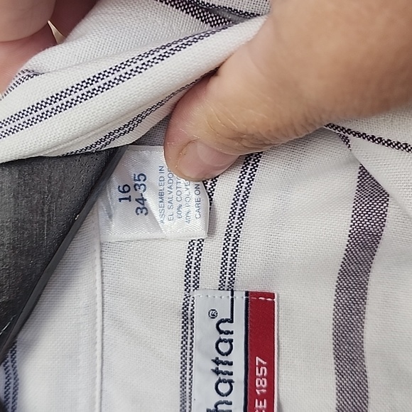 Manhattan Men Dress White Striped Tallman Long Sleeve Made in USA - Picture 3 of 8